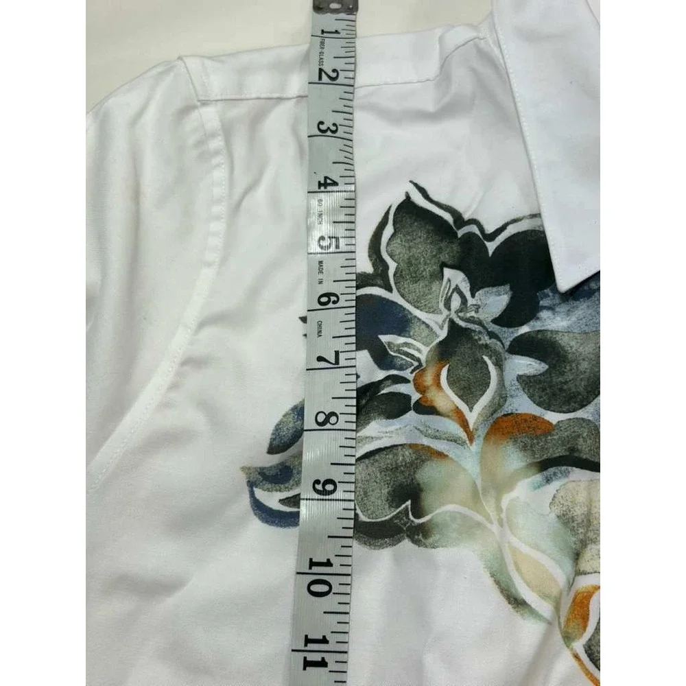 Chico's Size 3 US 16 White Watercolor Floral Button Down Shirt Artsy Boho Top